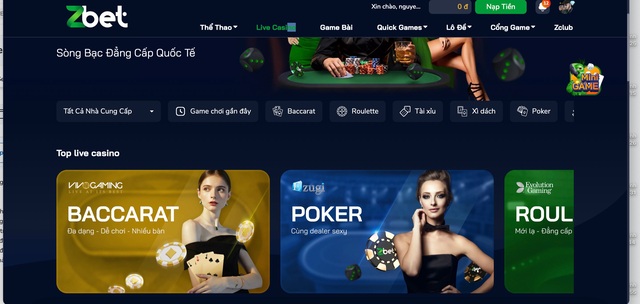 Live Casino có tại Zbet