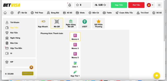 Nạp tiền tại nhà cái Betvisa