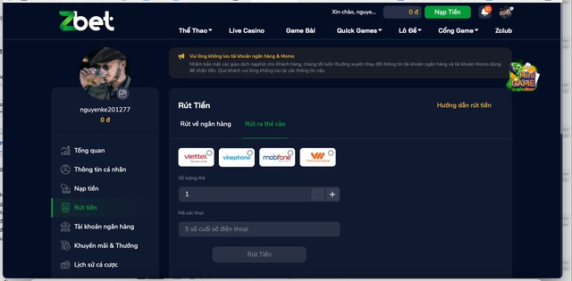 Phương thức và cách rút tiền tại ZBET