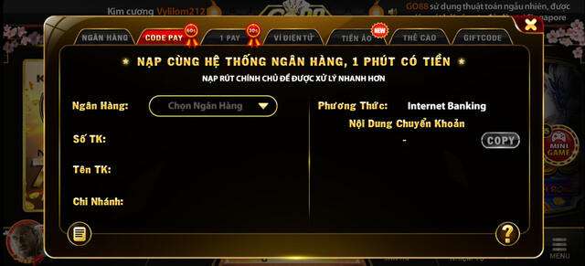 Nhà cái hỗ trợ nhiều phương thức nạp tiền