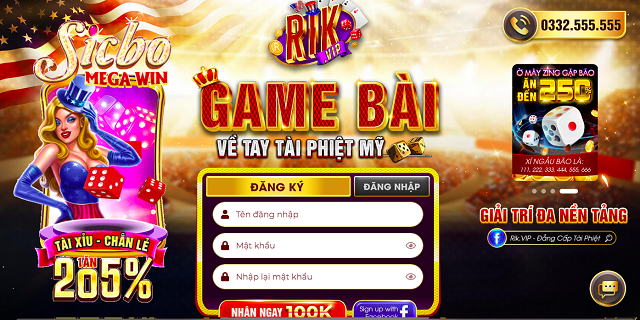 Giao diện đậm chất Âu Mỹ của cổng game Rikvip